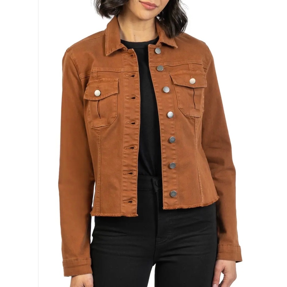 KUT From‎ The Kloth Kara  Fray Hem Trucker Jacket M Stretch Denim NWT Utility